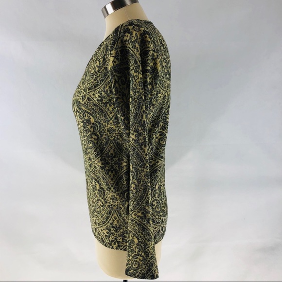 Top sweater Black Golden threaded patterns  V-neck Long Sleeve Pierri New York - Picture 5 of 7